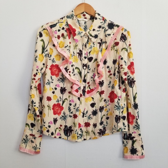 H&M Tops - H&M Floral Fringe Button Down Blouse Size 6